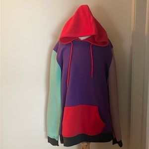 EUC Woman’s Large Multi Colored BKLYN Color Block Hoodie Red/Purple/Green Black